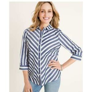 New Chico’s XXL blue stripe button down shirt